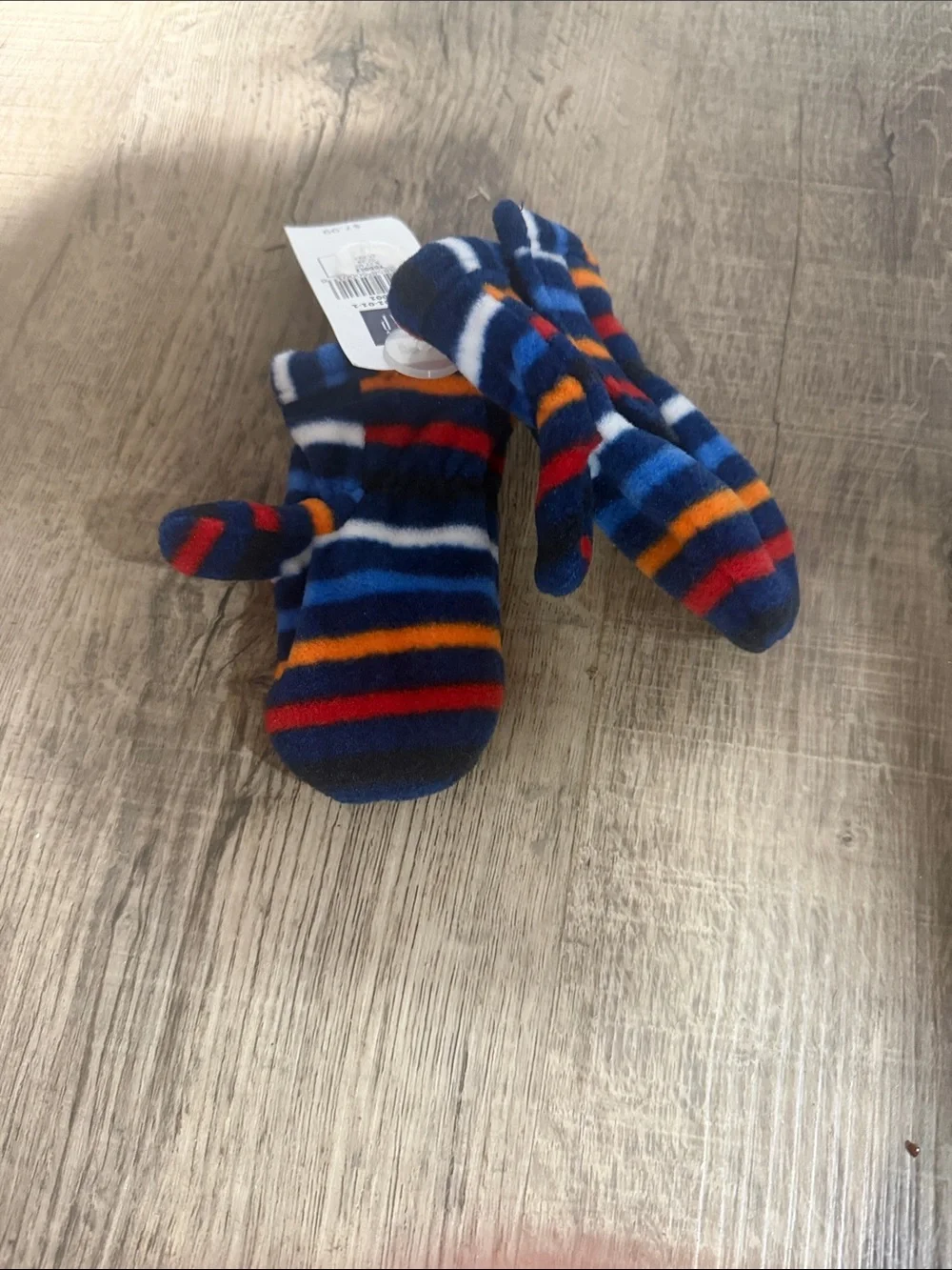 GAP Navy Fleece Mittens with Blue, Red & Orange Stripes